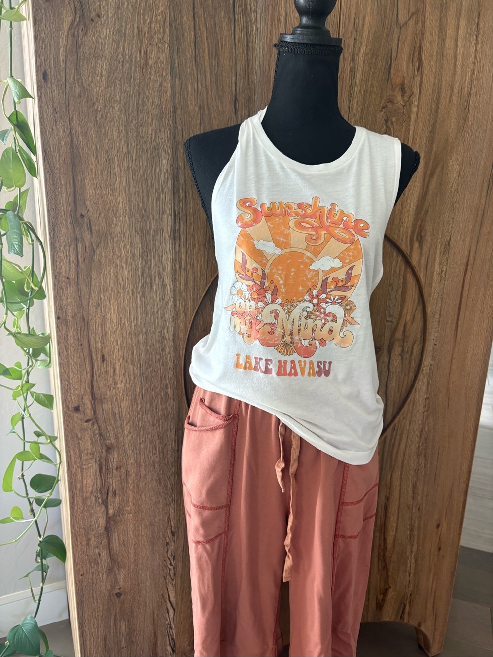 Next Level Apparel White Tank with Orange Retro 'Sunshine' Graphic